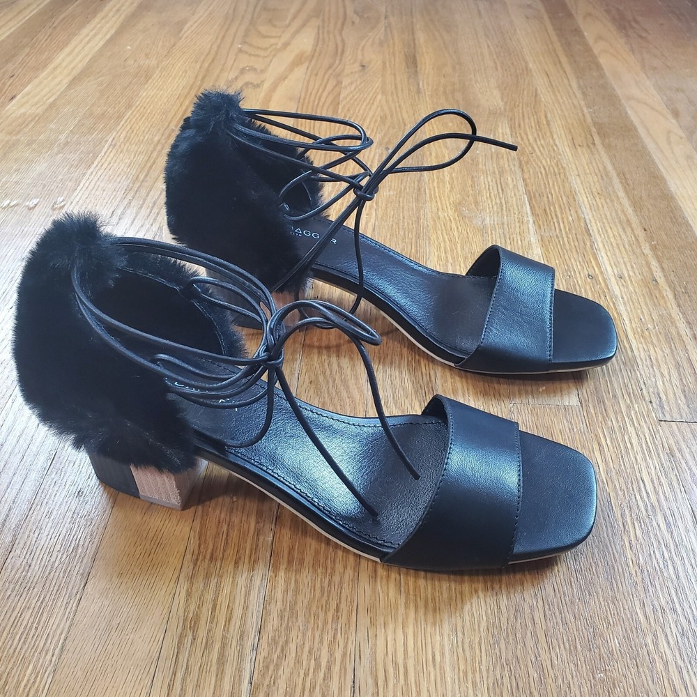 Kelsi Dagger Sam Sandals Womens Sz 8 Faux Fur Block Heel Ankle Strap NEW